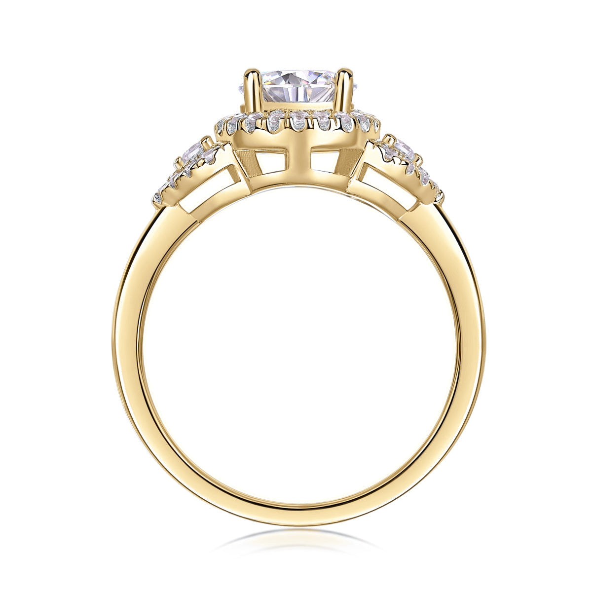 Danielle Round Moissanite Halo Engagement Ring in 18K yellow gold plating, front view