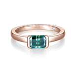 Daphne Green Radiant Cut Moissanite East-West Ring in 18K rose gold plating, front view