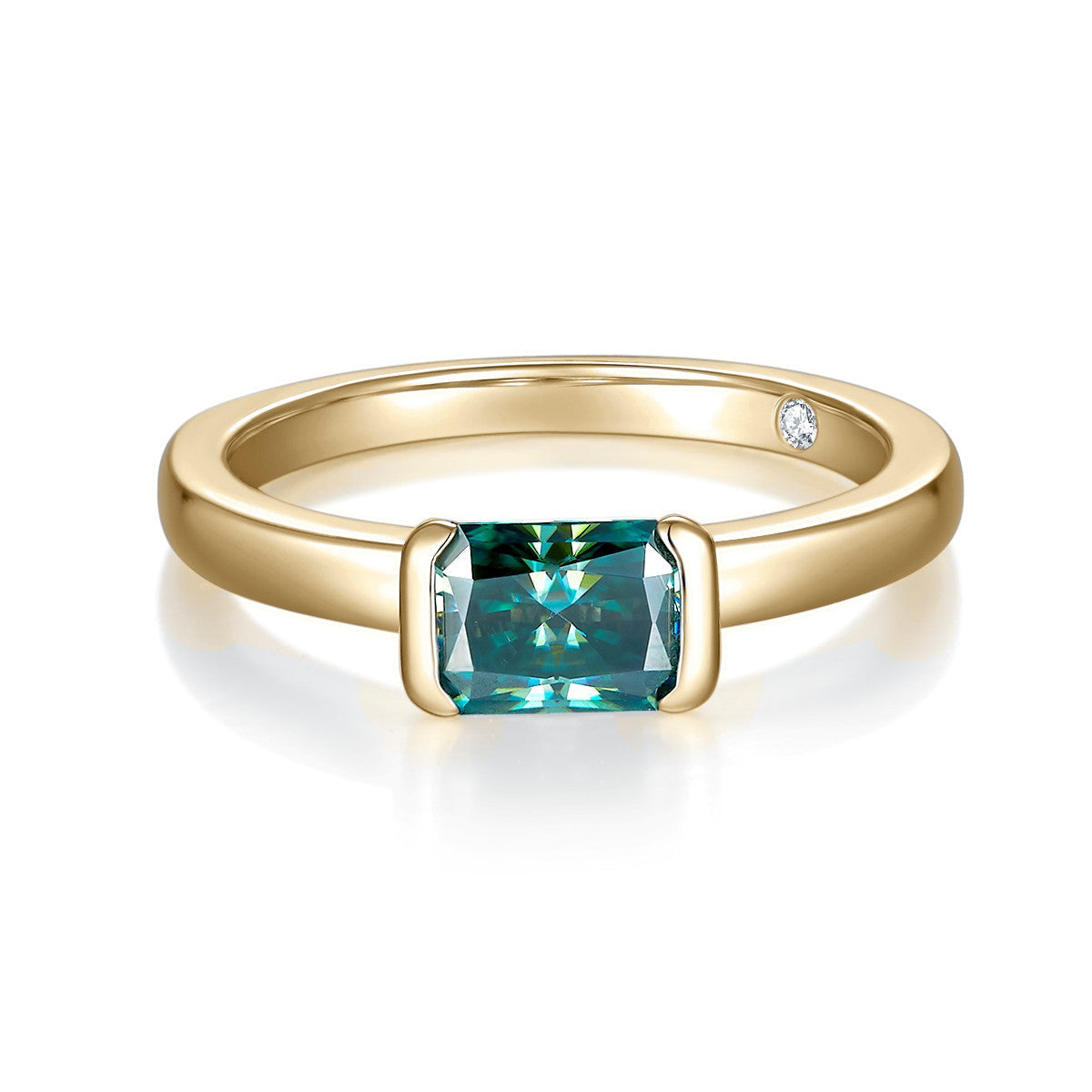 Daphne Green Radiant Cut Moissanite East-West Ring in 18K yellow gold plating, front view
