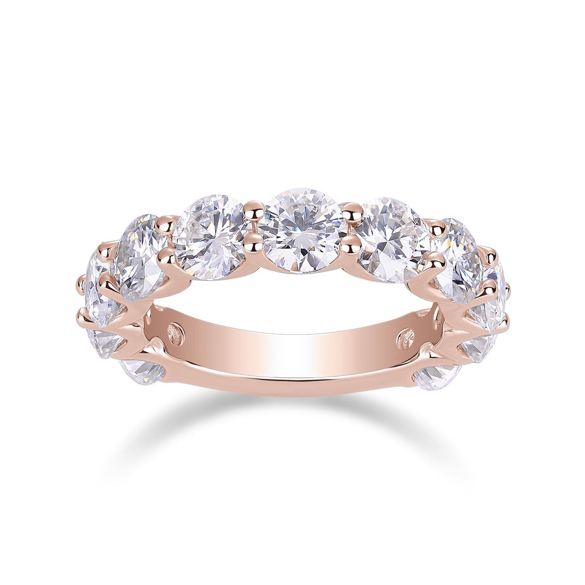 Darcy Round Moissanite Eternity Band in 18K rose gold plating, front view