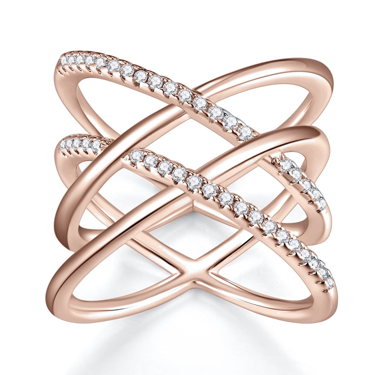 Daria Moissanite Pavé Double Crisscross Ring, front view