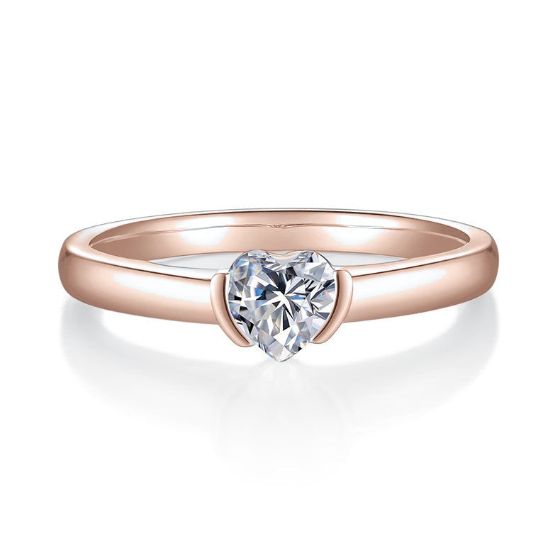 Darla Heart Moissanite Half Bezel Engagement Ring, front view
