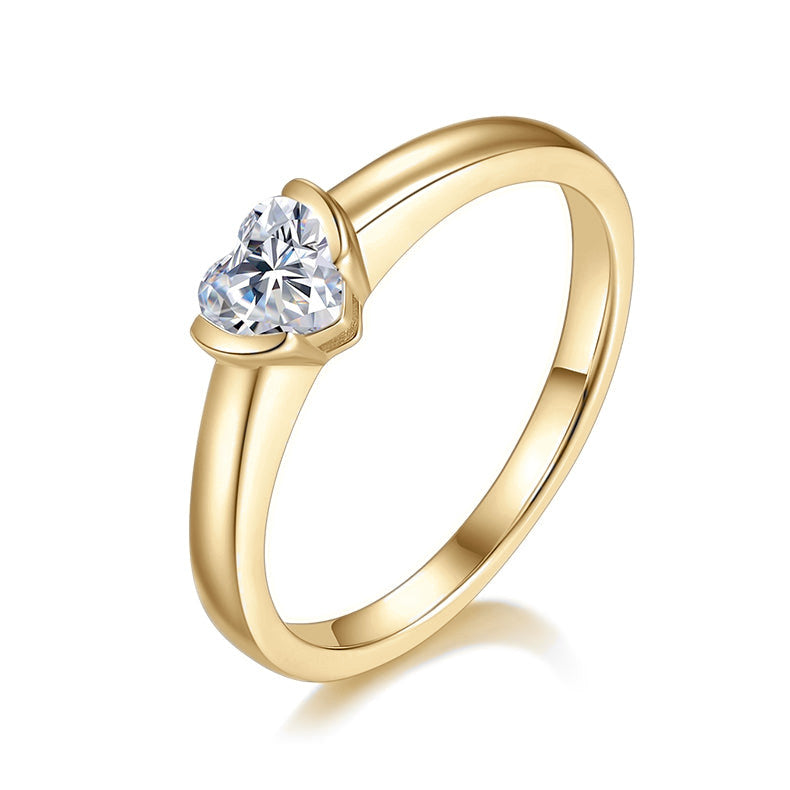 Darla Heart Moissanite Half Bezel Engagement Ring in 18K yellow gold plating
