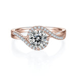 Davina Round Moissanite Bypass Halo Engagement Ring in 18K rose gold plating, front view