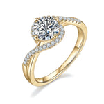 Davina Round Moissanite Bypass Halo Engagement Ring in 18K yellow gold plating, front view