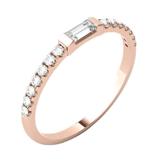 Delia Baguette Moissanite Pavé Wedding Band in 18K rose gold plating