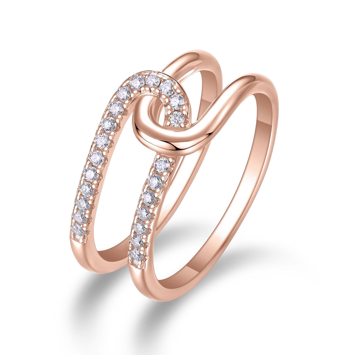 Delilah Moissanite Pavé Love Knot Ring in 18K rose gold plating