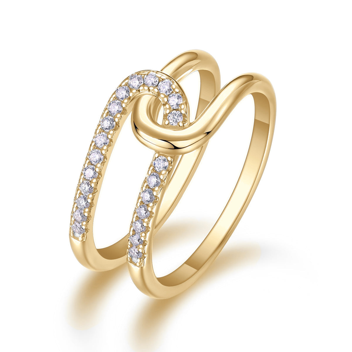 Delilah Moissanite Pavé Love Knot Ring in 18K yellow gold plating