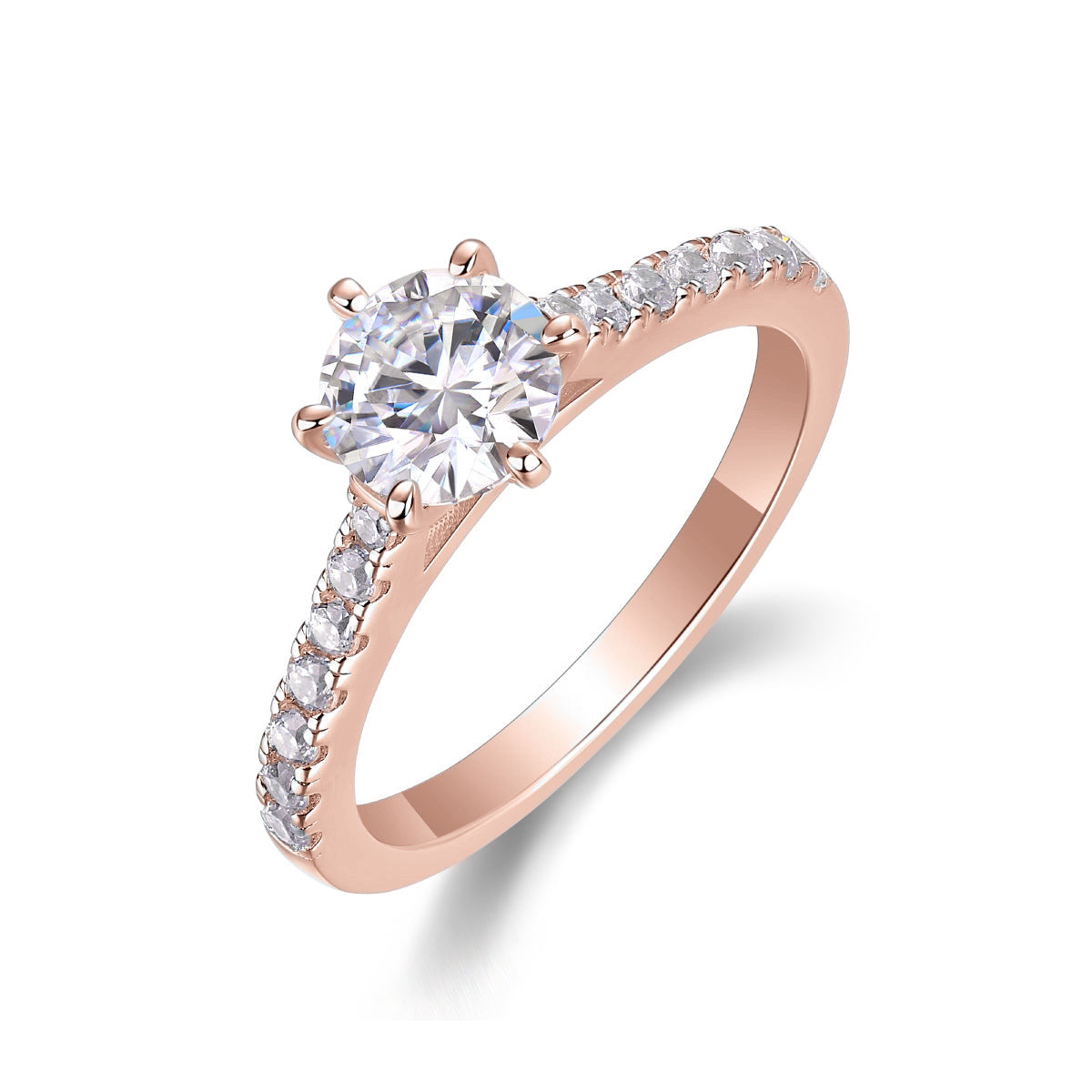 Dina Round Moissanite Pavé Solitaire Engagement Ring in 18K rose gold plating