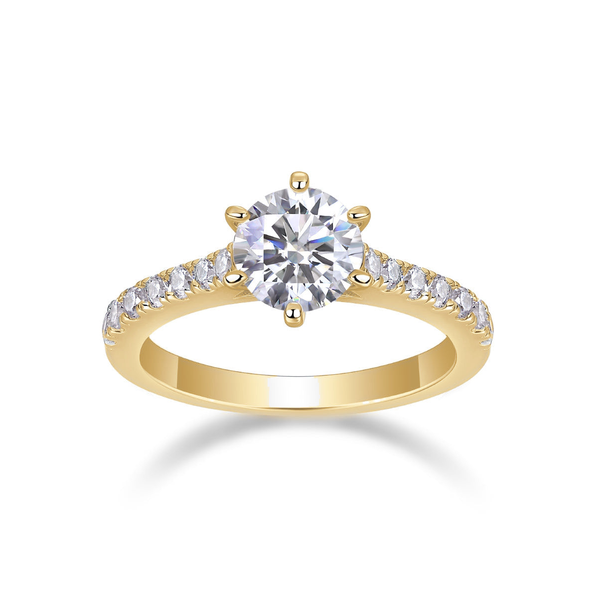 Dina Round Moissanite Pavé Solitaire Engagement Ring, front view