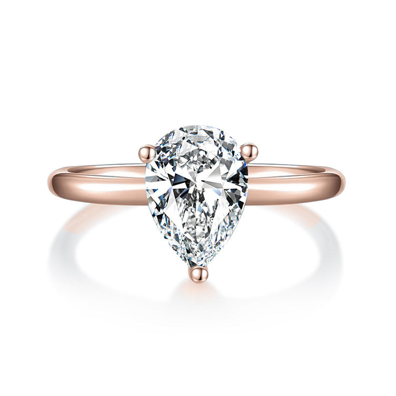 Dora Pear Moissanite Solitaire Engagement Ring in 18K rose gold plating, front view