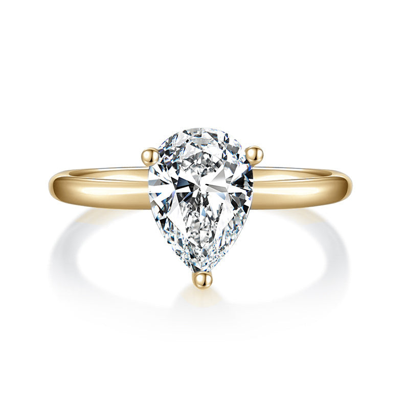 Dora Pear Moissanite Solitaire Engagement Ring in 18K yellow gold plating, front view