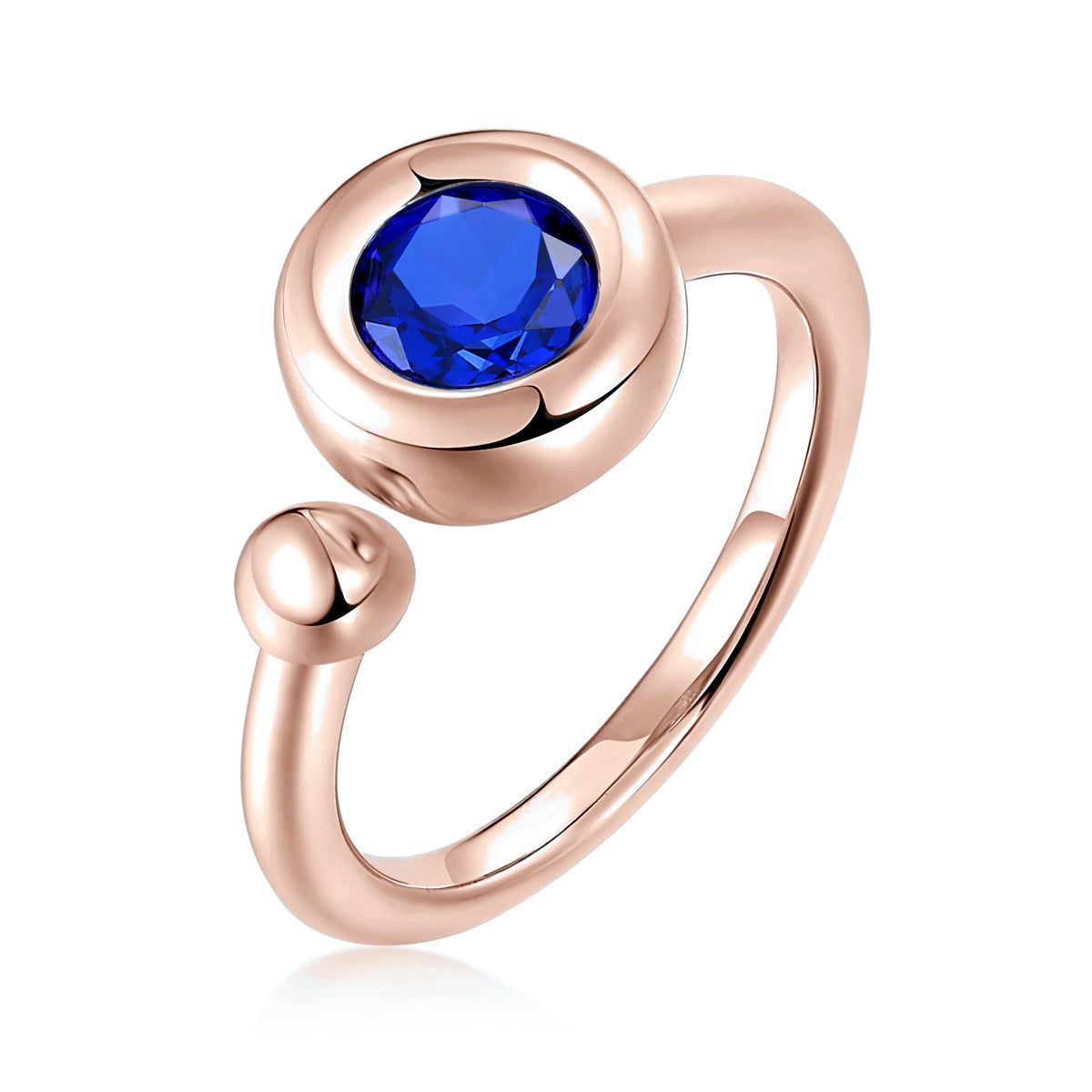 Dottie Round Moissanite Open Bezel Ring in 18K rose gold plating