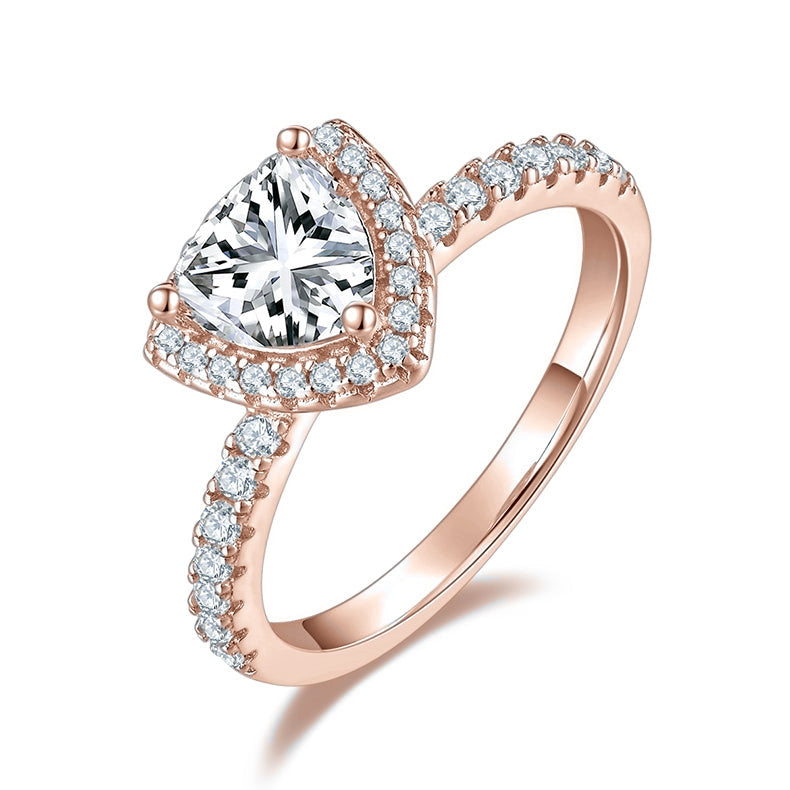 Dulcie Trillion Moissanite Halo Engagement Ring in 18K rose gold plating