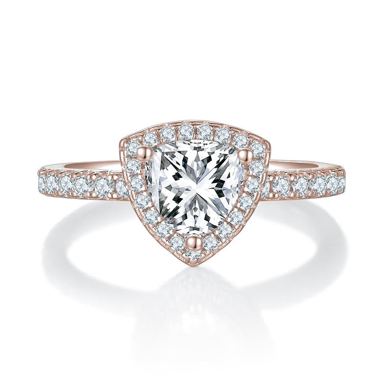 Dulcie Trillion Moissanite Halo Engagement Ring, front view