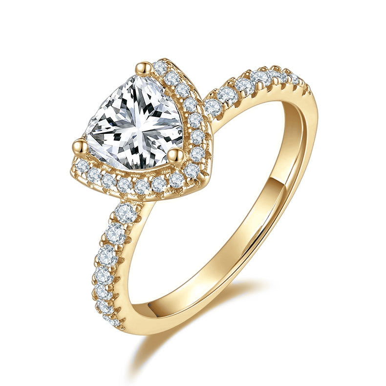 Dulcie Trillion Moissanite Halo Engagement Ring in 18K yellow gold plating