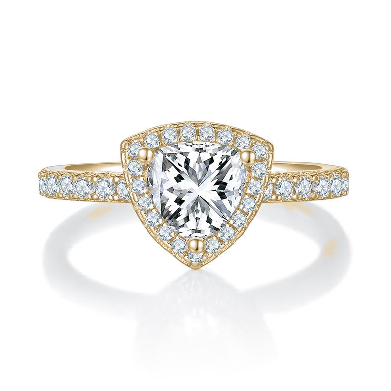 Dulcie Trillion Moissanite Halo Engagement Ring, front view
