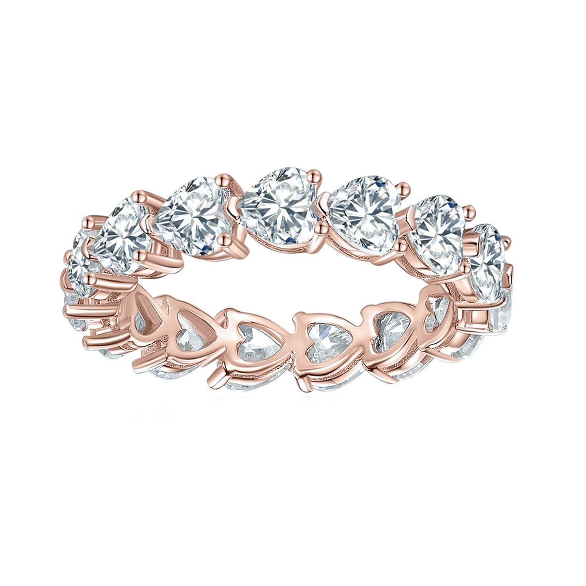 Eden Heart Moissanite Eternity Band in 18K rose gold plating, front view