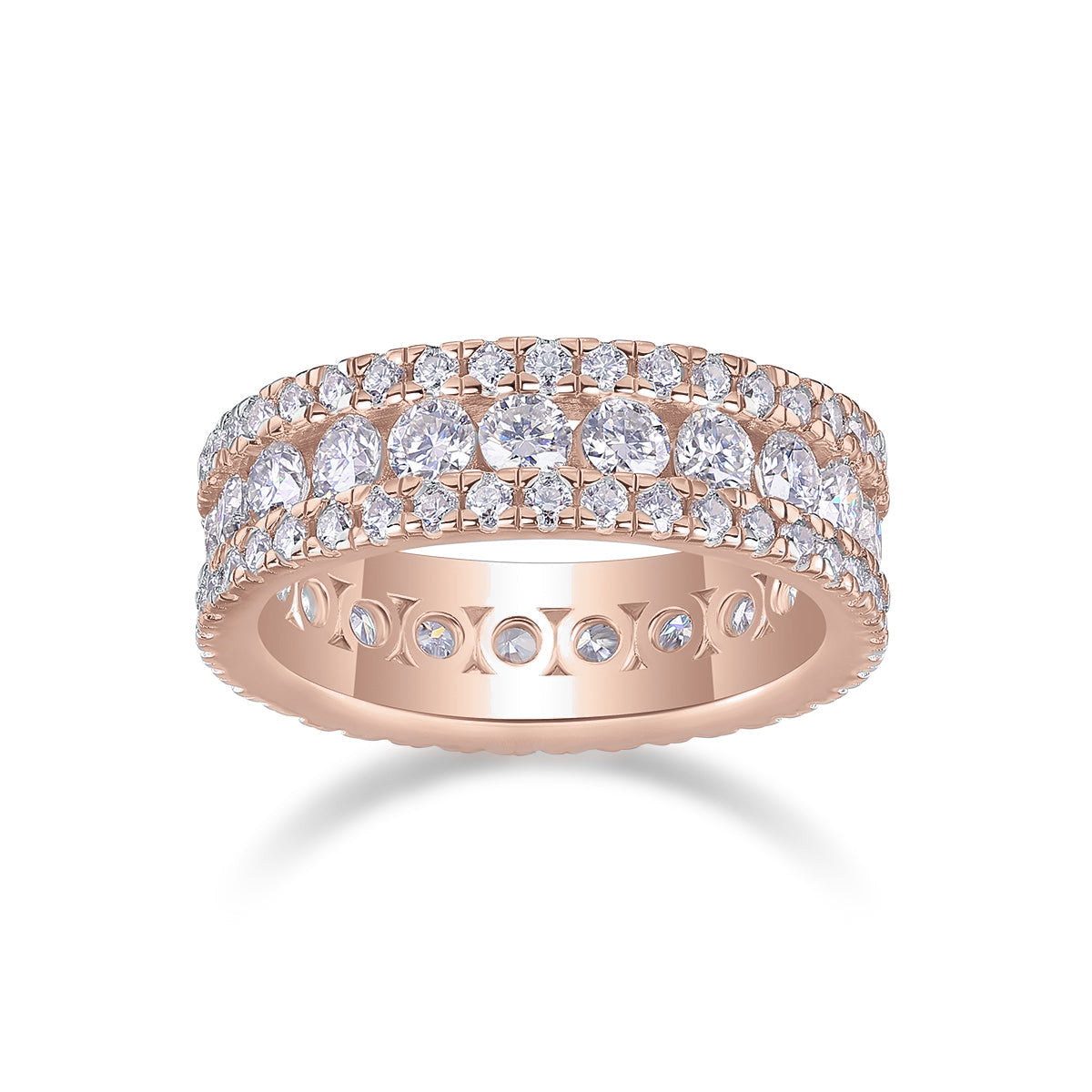 Edie Round Moissanite Three Row Eternity Band, front view