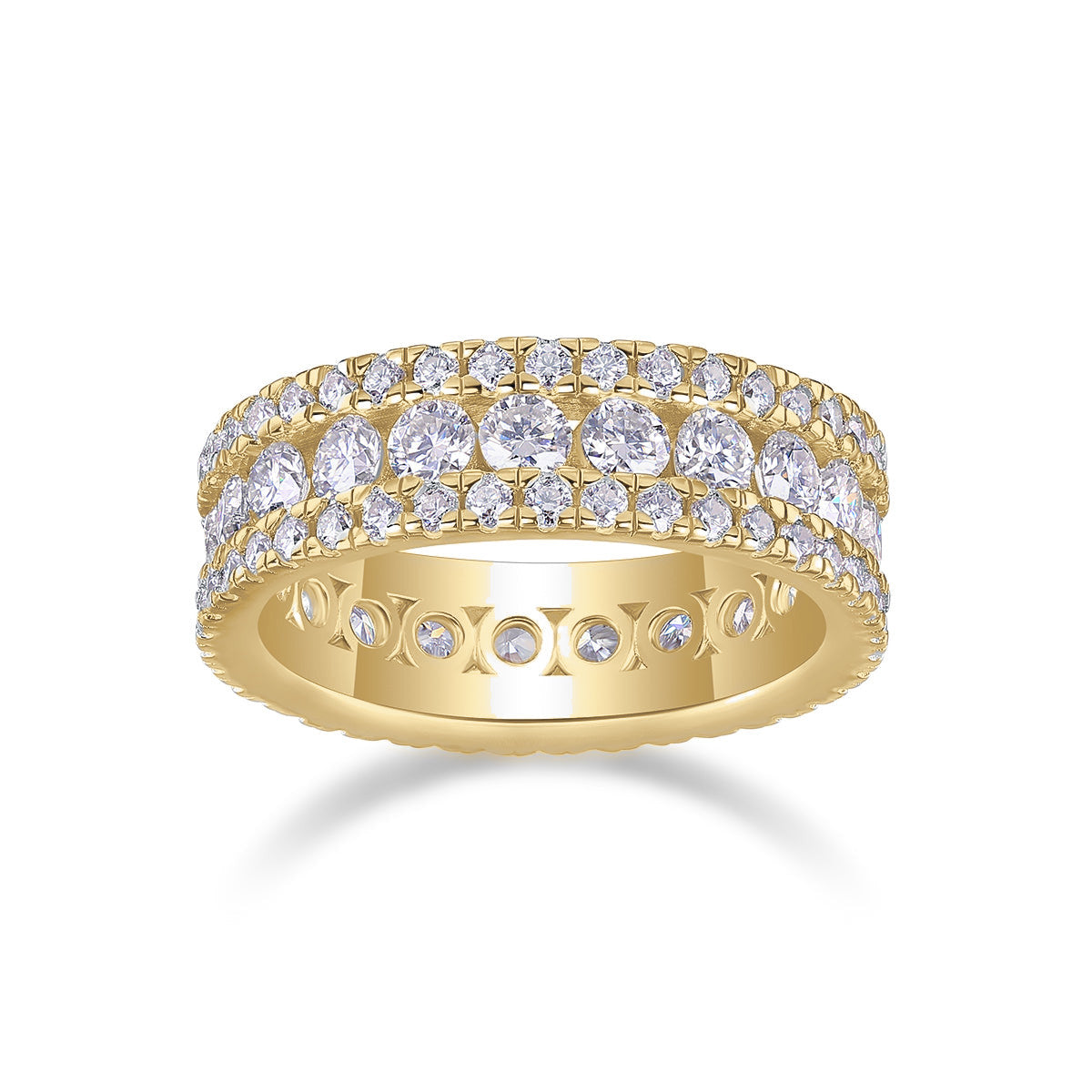 Edie Round Moissanite Three Row Eternity Band, front view