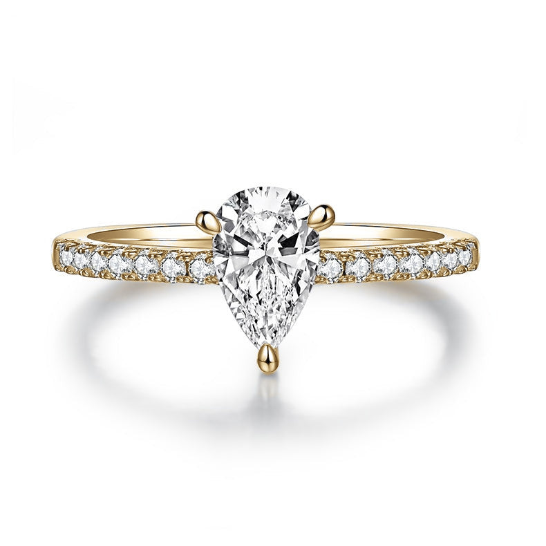 Edith Pear Moissanite Pavé Engagement Ring in 18K yellow gold plating, front view