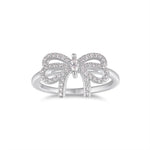 Effie Marquise Moissanite Pavé Bow Ring in 18K white gold plating, front view