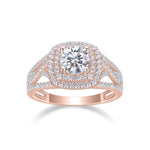Eileen Round Moissanite Double Halo Engagement Ring in 18K rose gold plating, front view
