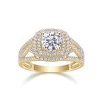Eileen Round Moissanite Double Halo Engagement Ring in 18K yellow gold plating, front view