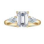 Eleanor Emerald Cut Moissanite Three Stone Engagement Ring in 18K yellow gold plating, front view