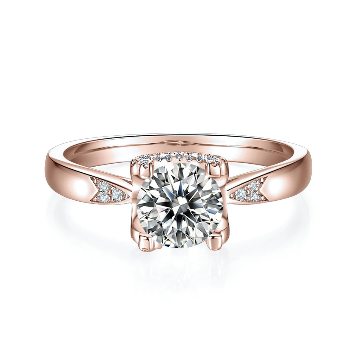 Eliana Round Moissanite Hidden Heart Engagement Ring in 18K rose gold plating, front view