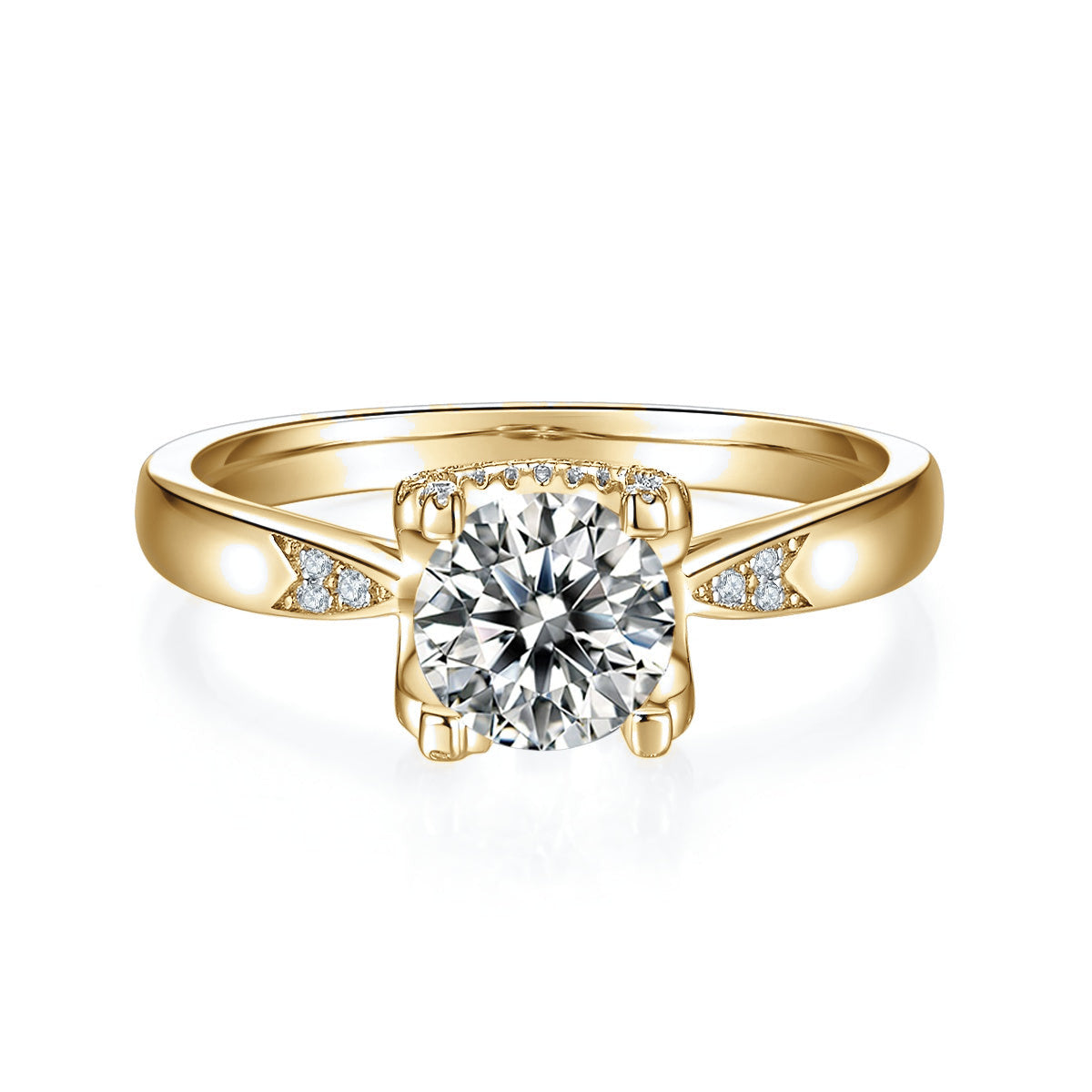Eliana Round Moissanite Hidden Heart Engagement Ring in 18K yellow gold plating, front view