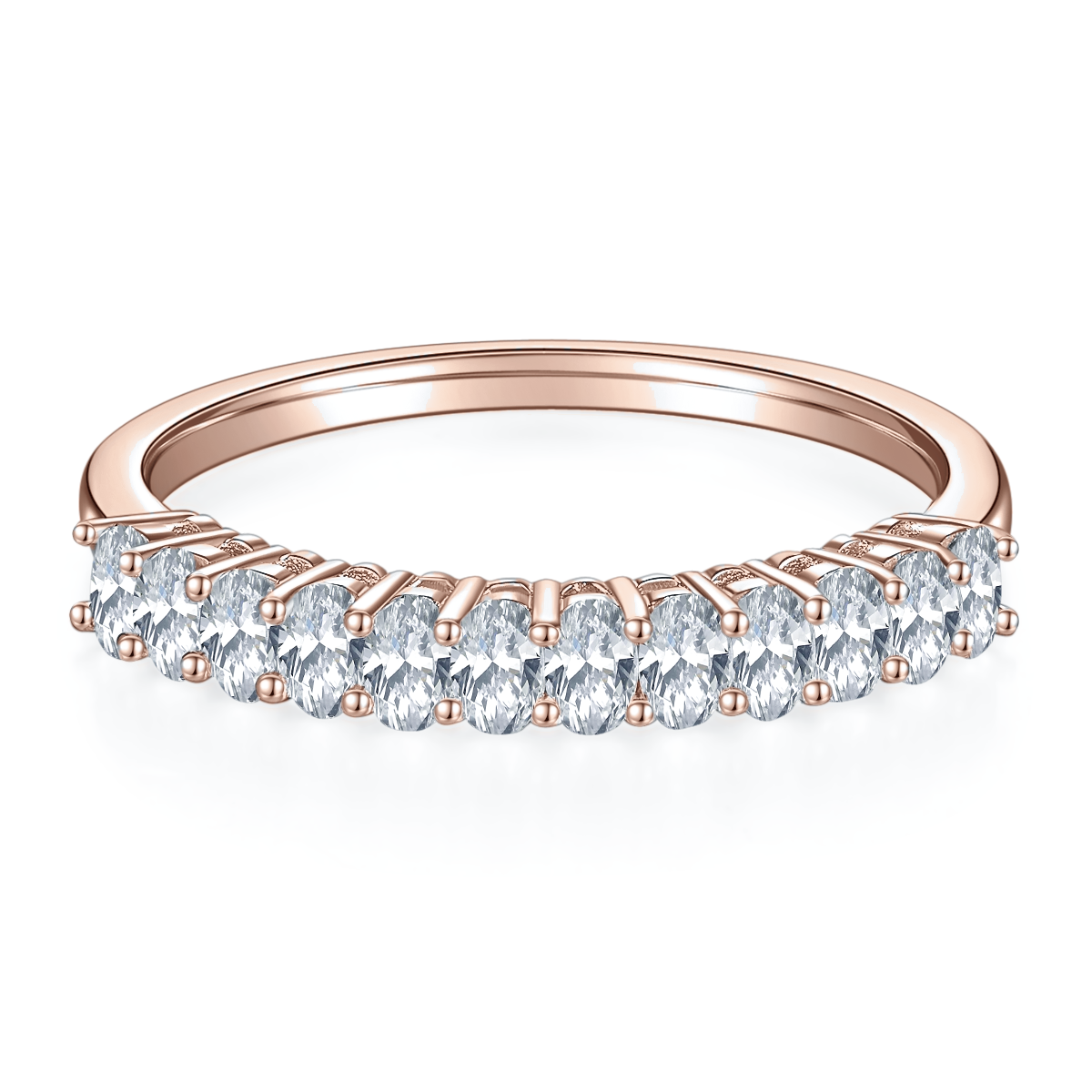 Elise Round Moissanite Half Eternity Band, front view