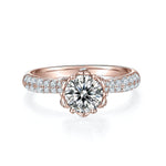 Ellen Round Moissanite Tulip Pavé Engagement Ring in 18K rose gold plating, front view