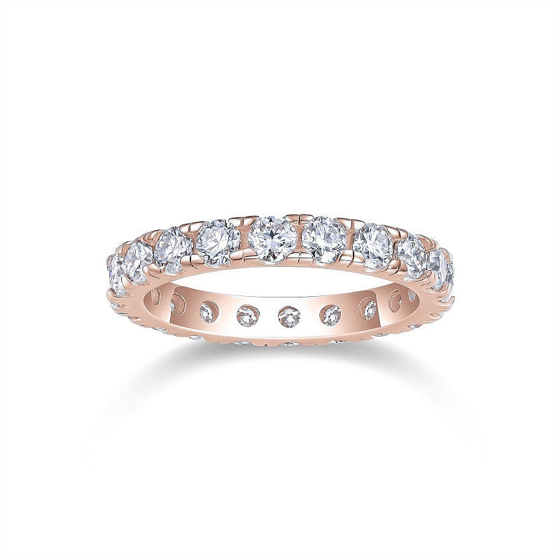 Ellie Round Moissanite Eternity Band in 18K rose gold plating, front view
