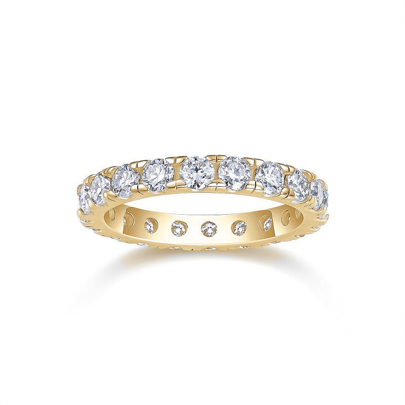 Ellie Round Moissanite Eternity Band in 18K yellow gold plating, front view