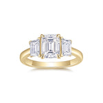 Eloise Emerald Cut Moissanite Three Stone Engagement Ring in 18K yellow gold plating, front view