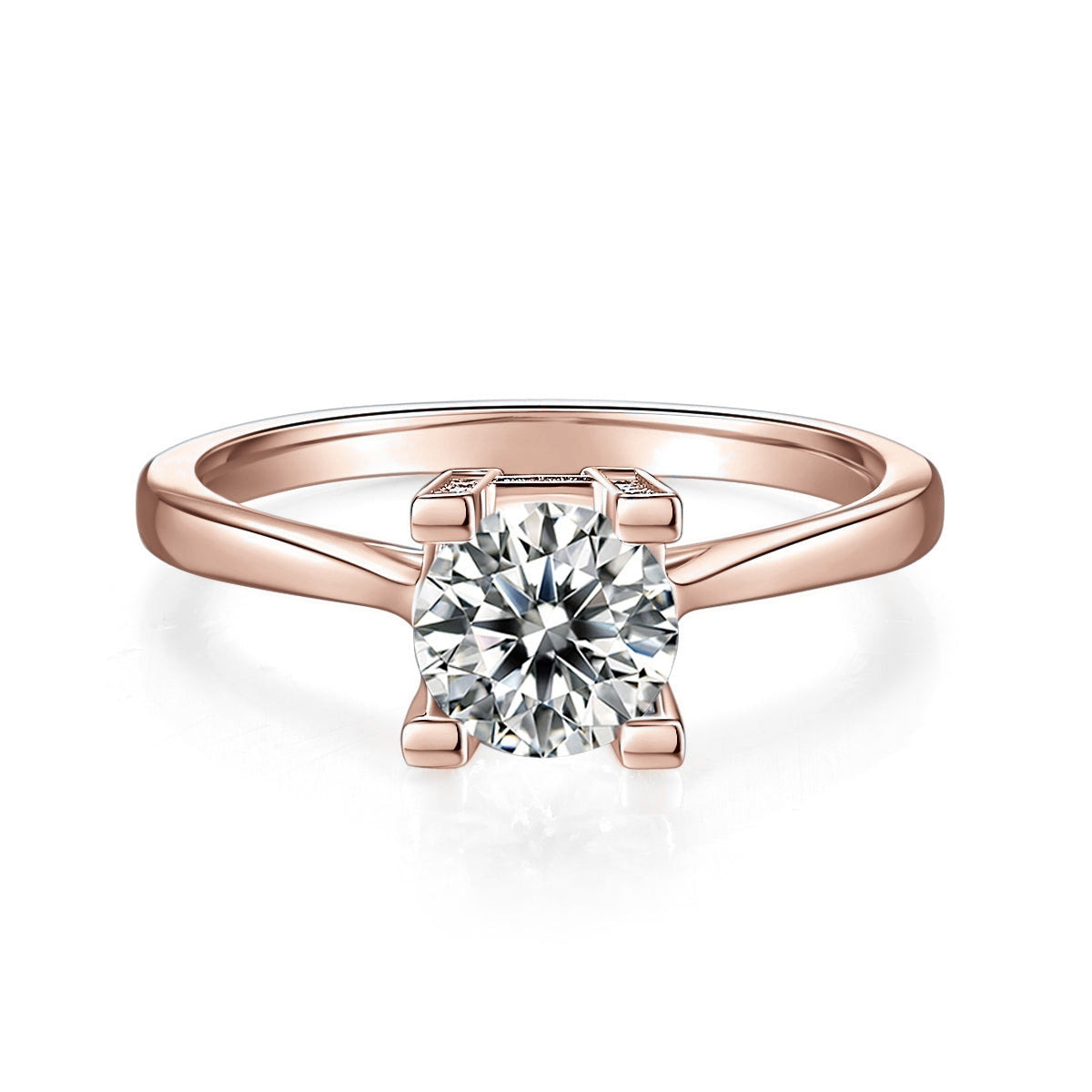 Elsie Round Moissanite Pavé Prong Engagement Ring in 18K rose gold plating, front view