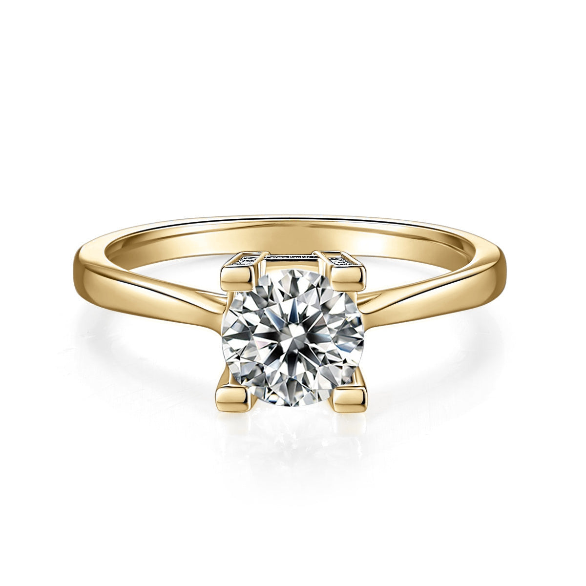 Elsie Round Moissanite Pavé Prong Engagement Ring in 18K yellow gold plating, front view