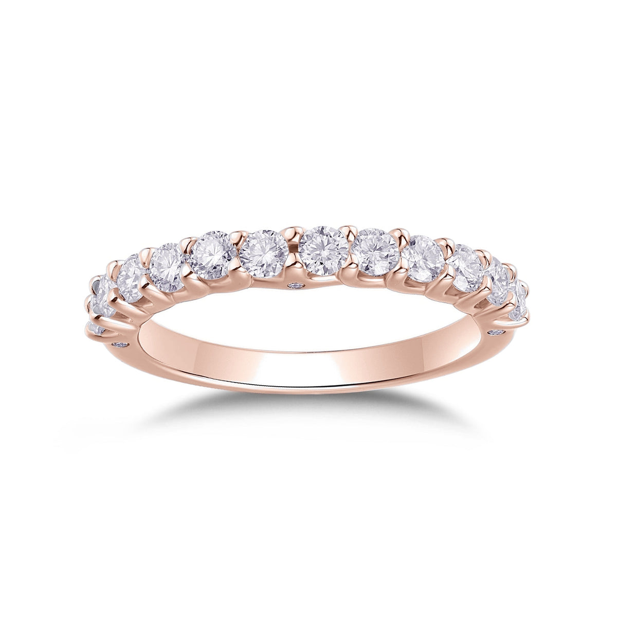 Ember Round Moissanite Half Eternity Band in 18K rose gold plating, front view