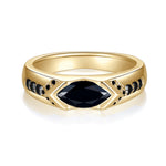 Emery Black Marquise Moissanite East-West Ring in 18K yellow gold plating, front view