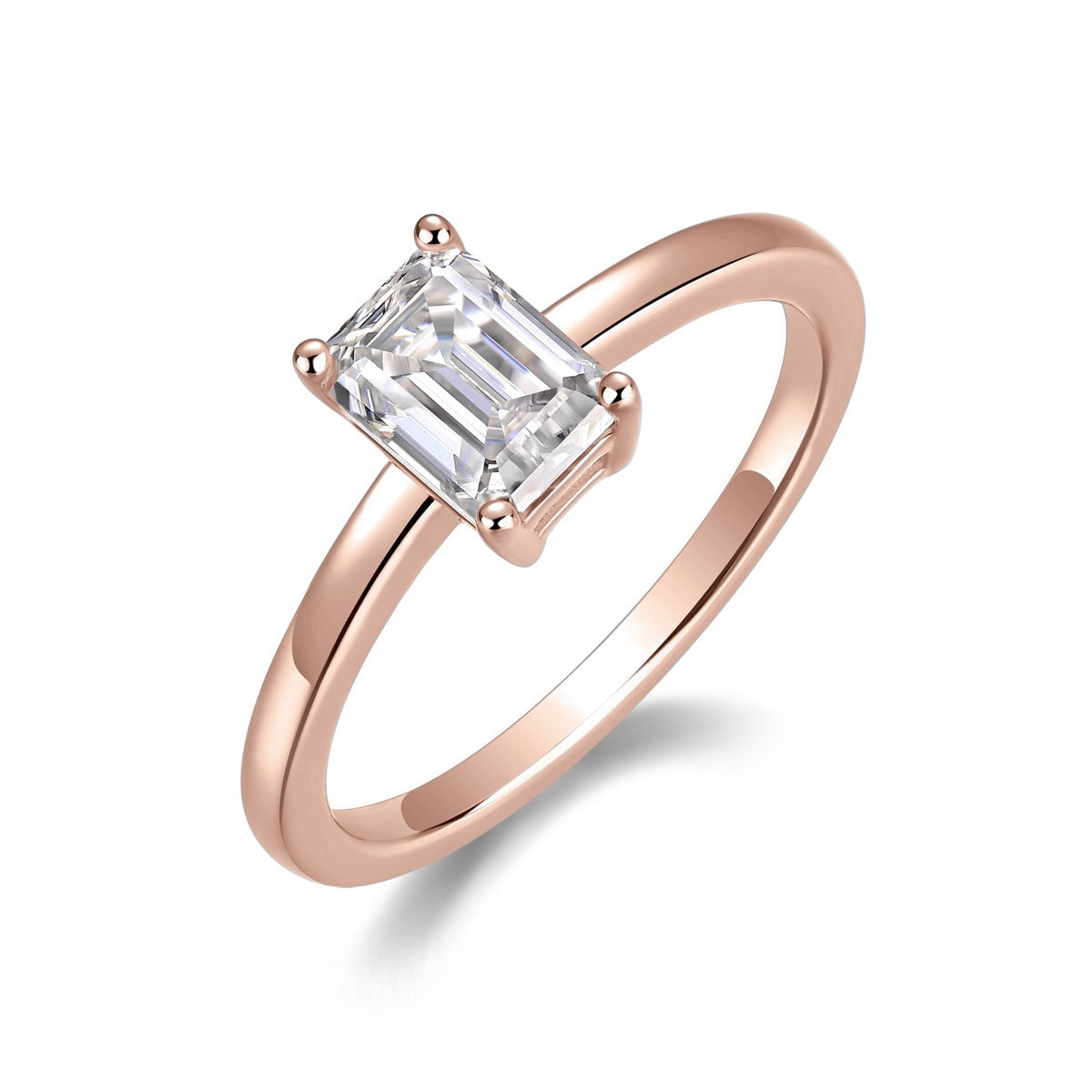 Emily Emerald Cut Moissanite Solitaire Engagement Ring in 18K rose gold plating