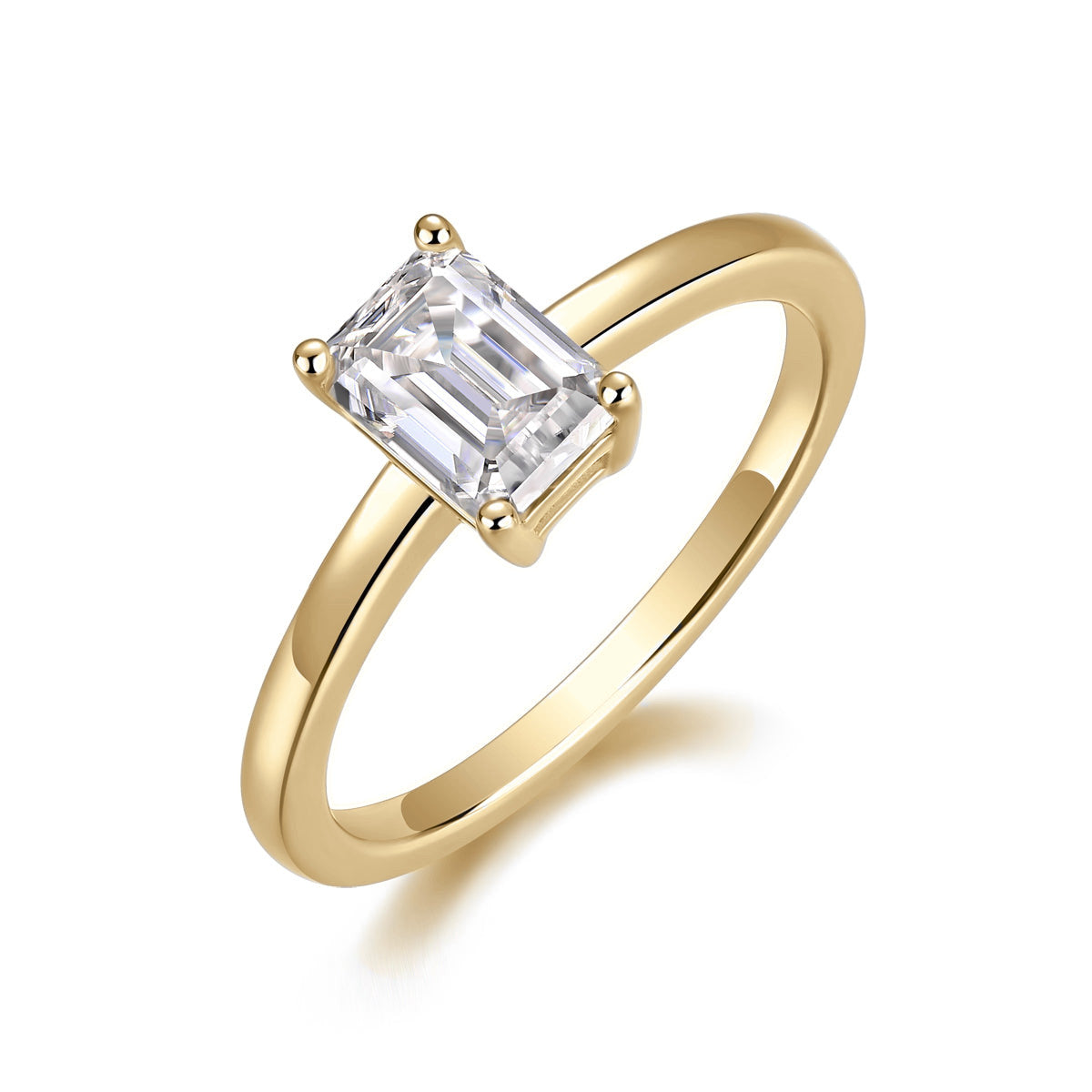 Emily Emerald Cut Moissanite Solitaire Engagement Ring in 18K yellow gold plating