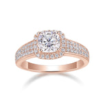 Erica Cushion Cut Moissanite Pavé Halo Engagement Ring in 18K rose gold plating, front view