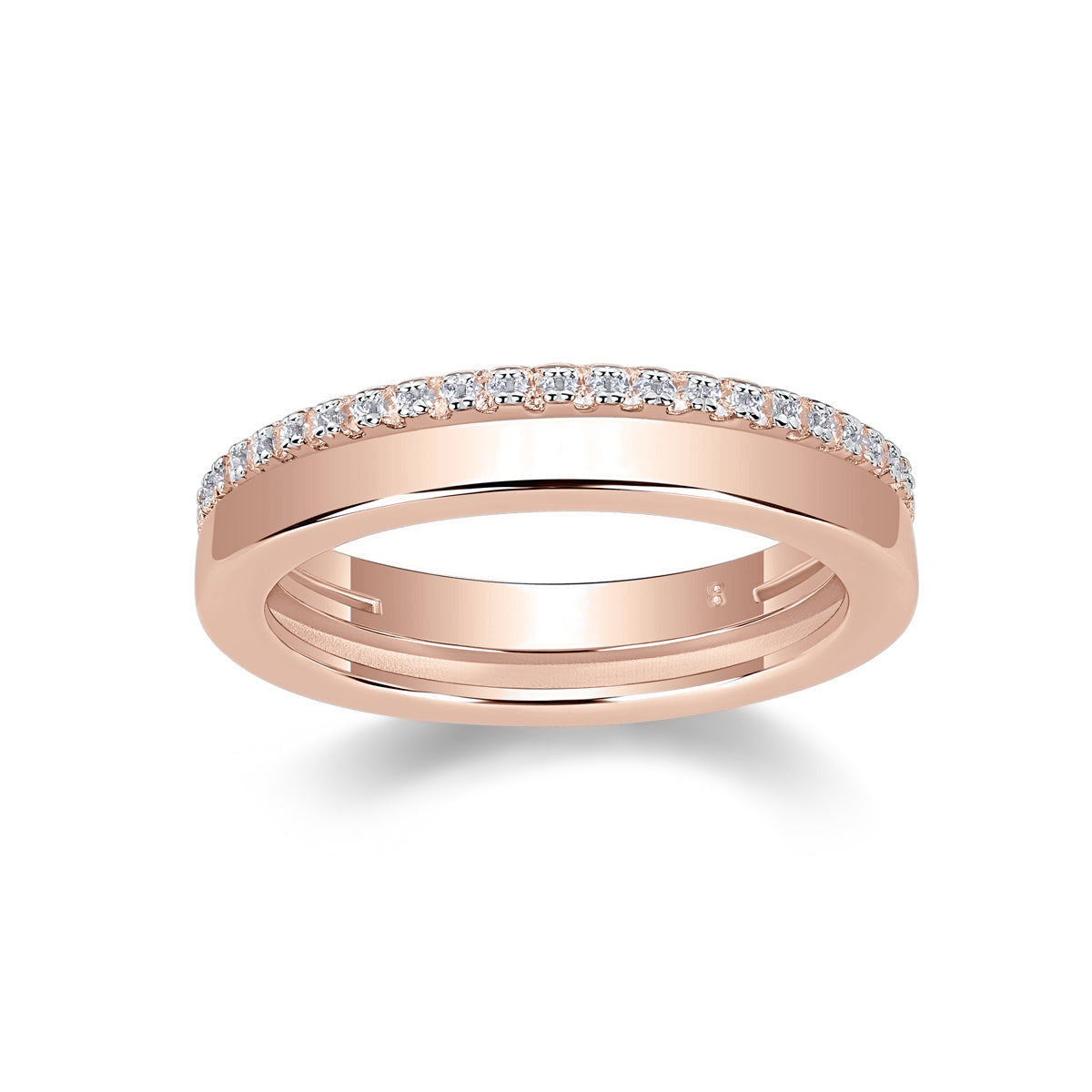 Erin Moissanite Pavé Double Wedding Band in 18K rose gold plating, front view