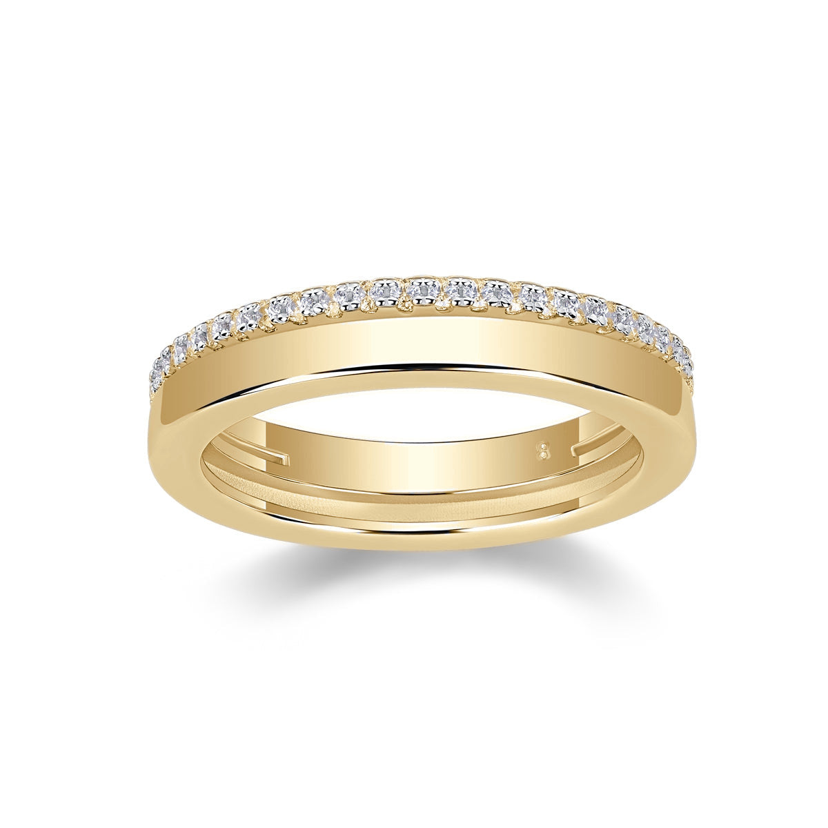 Erin Moissanite Pavé Double Wedding Band in 18K yellow gold plating, front view