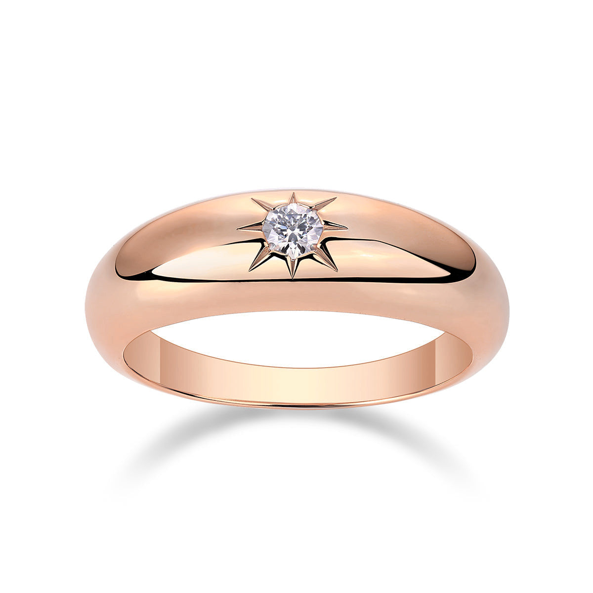 Estelle Round Moissanite Star Set Dome Ring in 18K rose gold plating, front view
