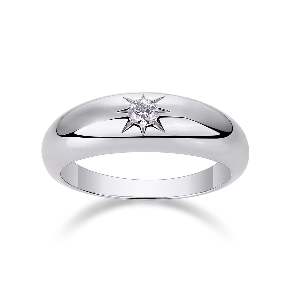 Estelle Round Moissanite Star Set Dome Ring in 18K white gold plating, front view