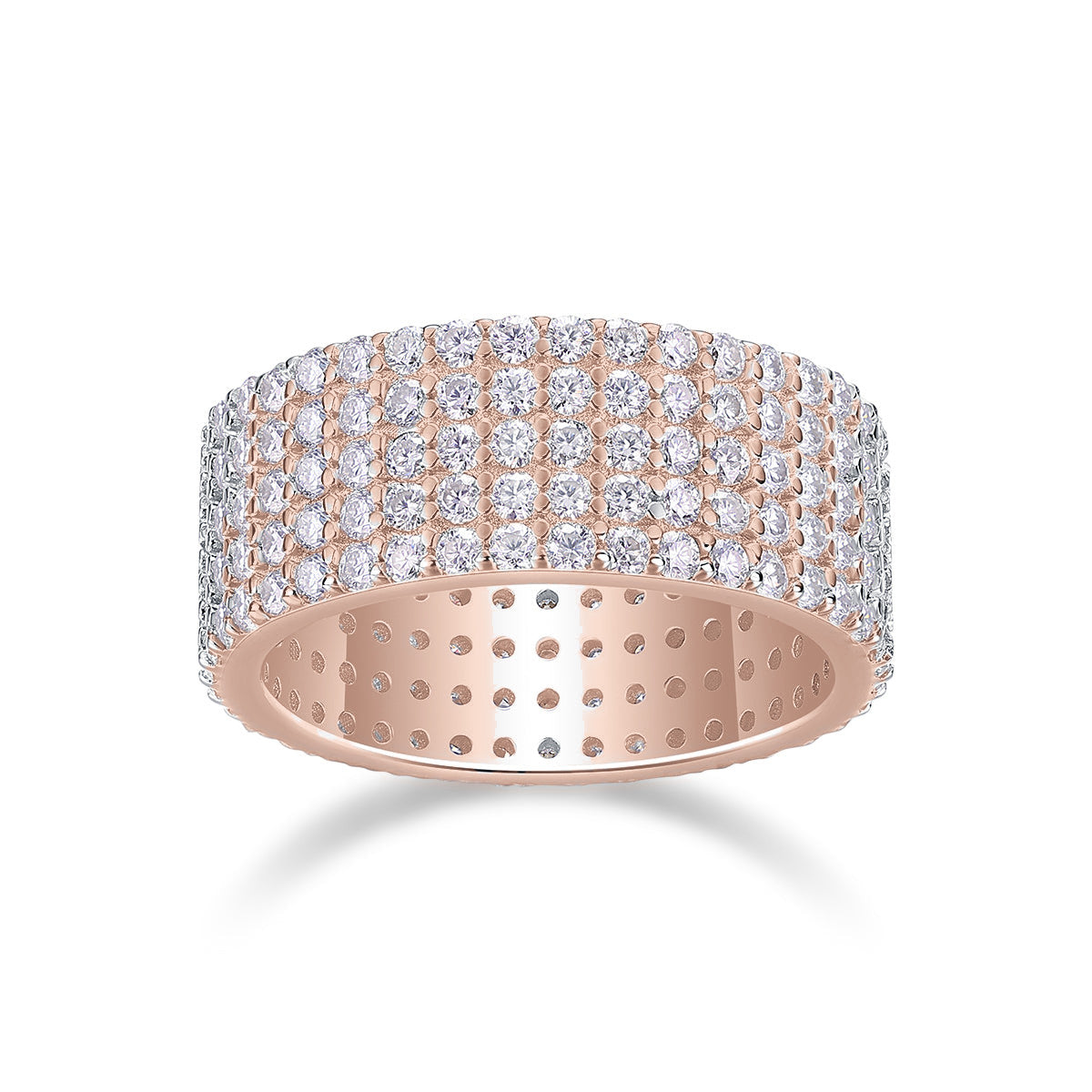 Esther Moissanite Multi Row Pavé Eternity Band in 18K rose gold plating, front view