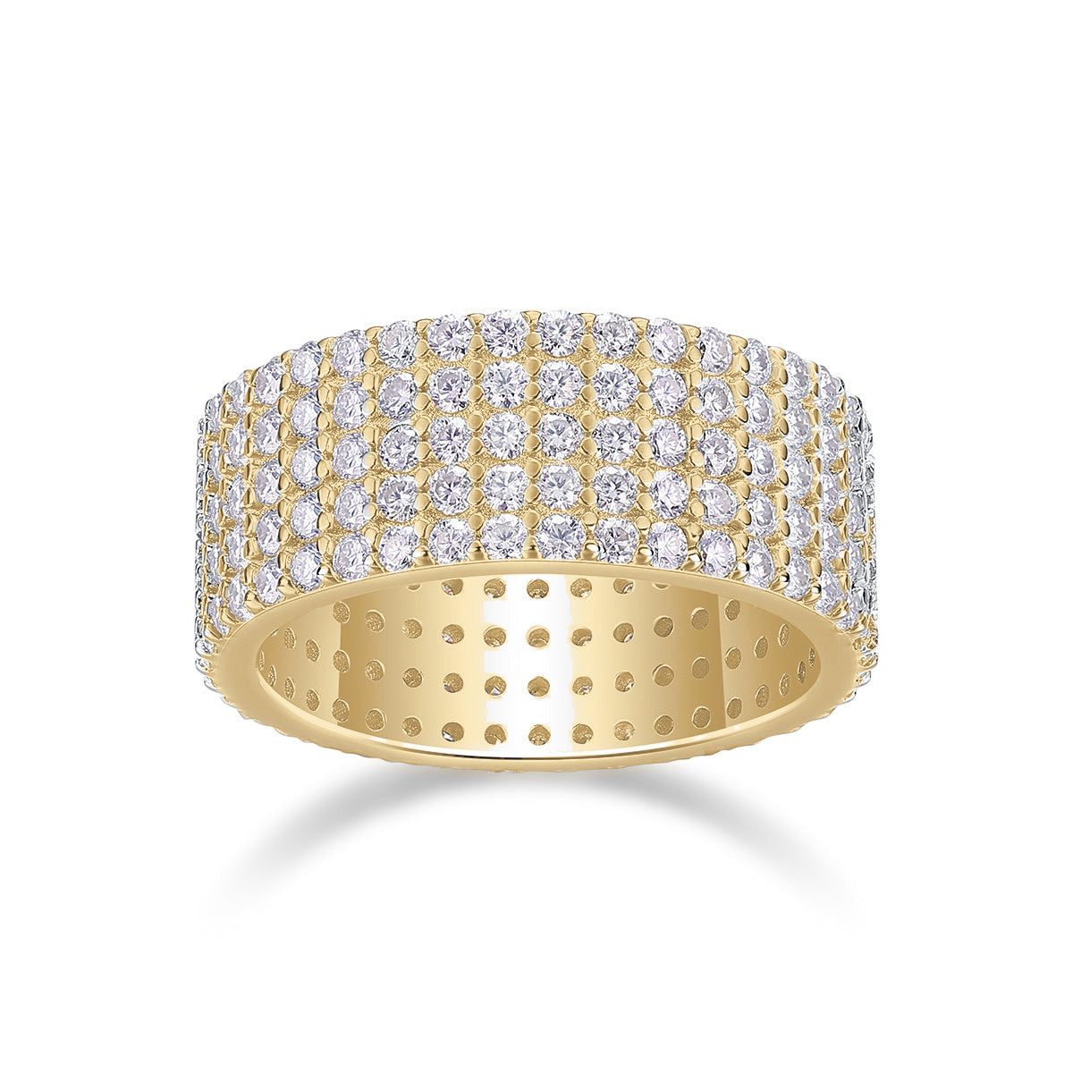 Esther Moissanite Multi Row Pavé Eternity Band in 18K yellow gold plating, front view