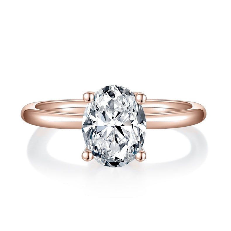 Etta Oval Moissanite Solitaire Engagement Ring in 18K rose gold plating, front view